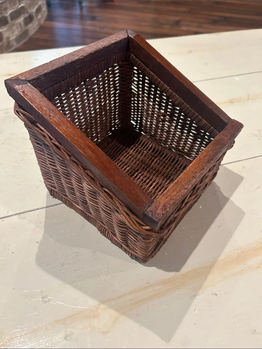 Vintage Brown Woven Square Storage Basket - Home Accents